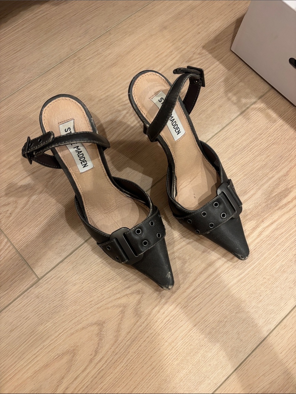 Steve Madden Black Pointed Buckle Slingback Pumps